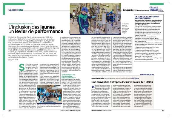 A lire dans Info Chimie : L'inclusion des jeunes, un levier de performance